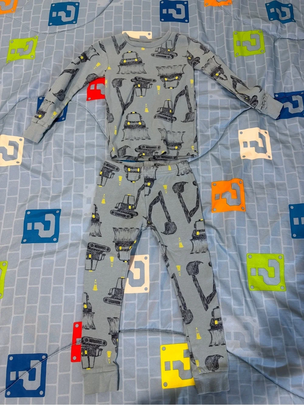 Carter's Light Blue Excavator Pajama Set with Yellow Accents